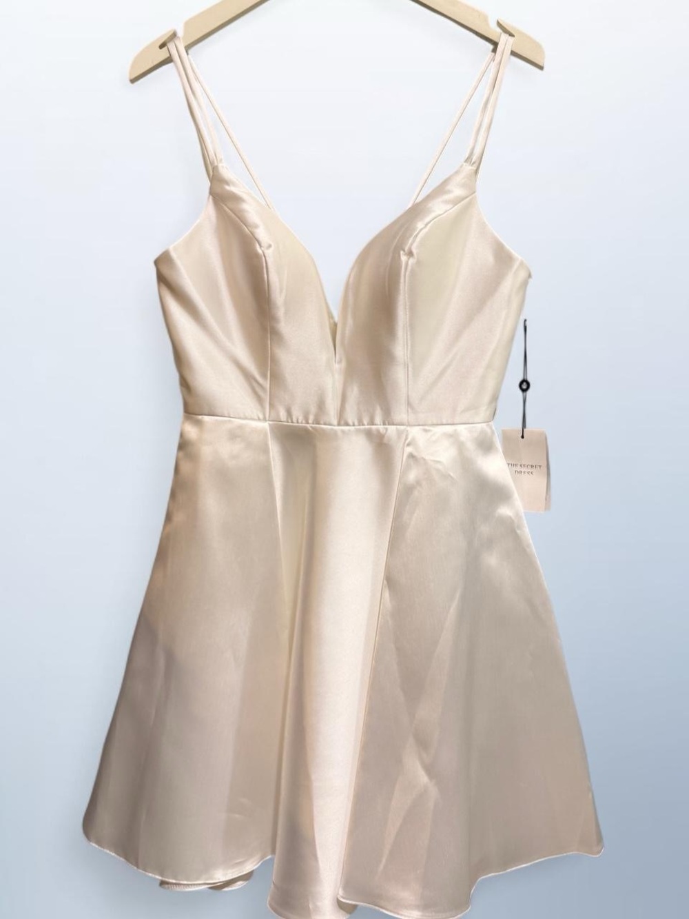 NWT The Secret Dress Ivory Satin V-Neck Spaghetti Strap Mini Dress size 4 US